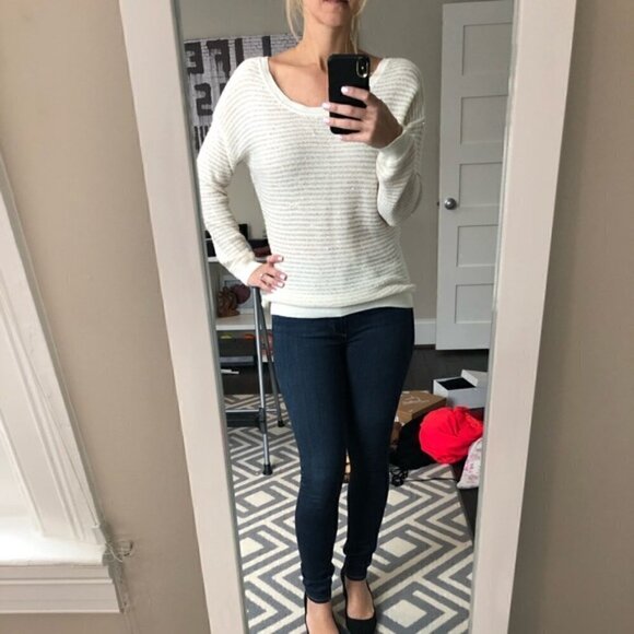 Sandro Sweater S Thin Knit Scoop Neck Sequins Stripe - Picture 4 of 10